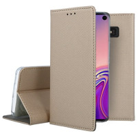 Кожен калъф тефтер и стойка Magnetic FLEXI Book Style за Samsung Galaxy S10 G973 златист